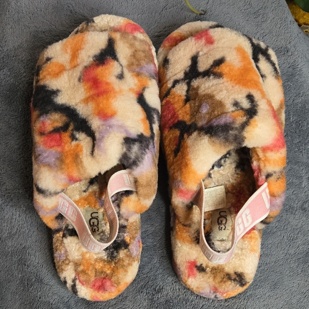 UGG Colorful Fuzzy Slippers Sz 12